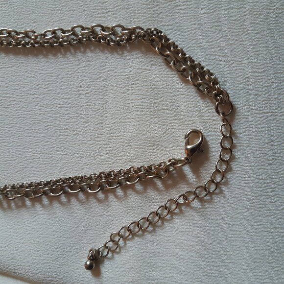 Tiger's Eye Pendant 32" Double Chain Vintage Necklace, Light Gold Tone - Picture 7 of 8